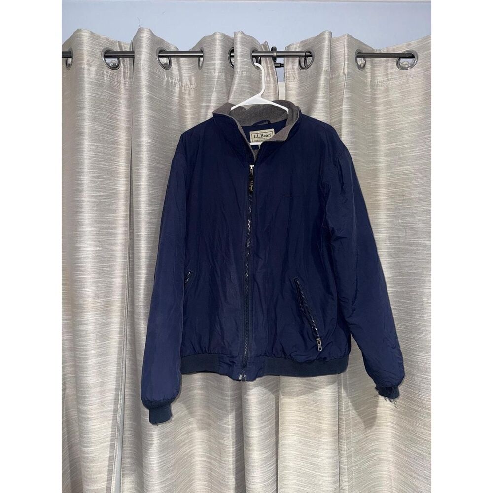 L.L. Bean Navy Blue Bomber Warm Up Jacket Size Large
